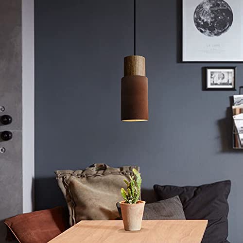 ouglres Pendant Light Rusty Red,Kitchen Island Lights with Durable Metal Lampshade,Height Adjustable,Industrial Natural Wood Hanging Light,Retro Lamp for Dining Room,Living Room,Bedroom,Bar,E27,1pack - Image 3