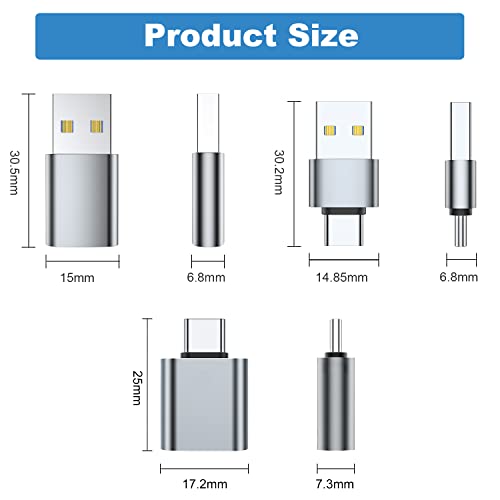 AreMe USB C Adapter (6 Pack), USB A Male to USB C Male, USB 3.0 Male to USB C Female, USB Type-C Male to USB 3.0 Female Converter Connector (Grey)