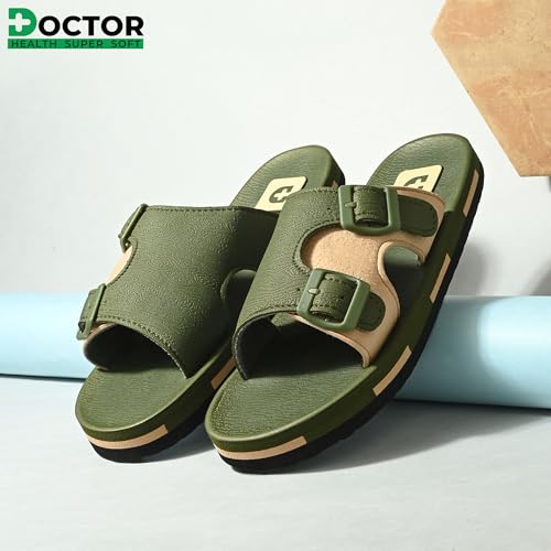 Image of DOCTOR HEALTH SUPER SOFT Men Comfortable Double Strap Slippers with Adjustable Buckles, Cushioned Footbed and Anti Slip Sole, Casual Everyday Wear Sliders for Indoor and Outdoor Use