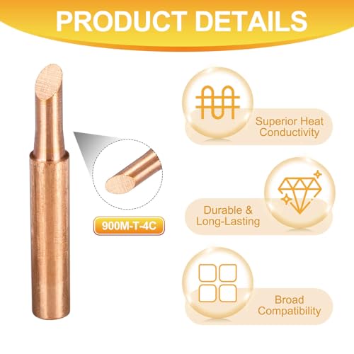 Image of MECCANIXITY 5 Pcs 900M Soldering Iron Tips Copper Non-magnetic Welding Head with Cleaning Sponge Pad Replacement for Solder Station Tip (900M-T-4C)