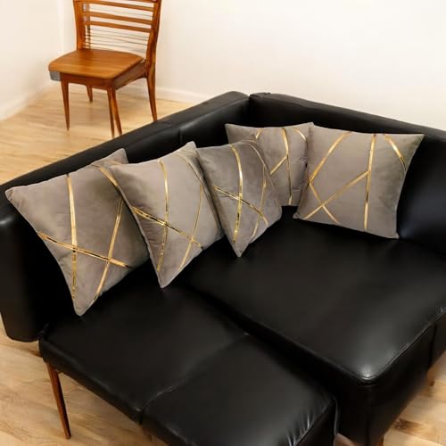 Image of Zikrak Besur Gold Stripe On Velvet|Pack of 5 Cushion Cover|for Home Decoration|Living Room Decor|Hotel Premeuim Qulaity Cushion Cover|Exclusive ON Amazon (Mouse, 18 X 18 INCH(45 X 45 CM))