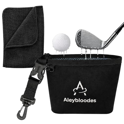 Aleybloodes Golf Club & Ball Cleaner Bag Portable Golf Ball Washer with Towel No-Drill Pouch Removable Clips Machine-Washable Waterproof Golf Cleaning Pouch for On-Course