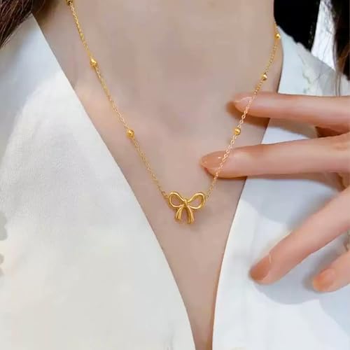 Bow Necklace Gold Necklace for Women 18K Dainty Gold Necklace Cute Small Tiny Bow Pendant Choker Chain Necklace Trendy Necklaces for Women Teen Gold Jewelry Gift4