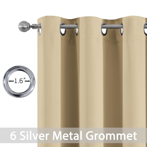 Yakamok Thermal Insulated Grommet Blackout Draperies/Drapes for Bedroom Window,Room Darkening Curtain Panels (2 Panels, W38 x L84 -Inch, Beige)