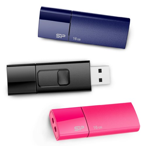 Silicon Power 16GB Flash Drive 3PK Ultima U05 USB 2.0, Blue/Pink/Black (SP048GBUF2U05VCM)
