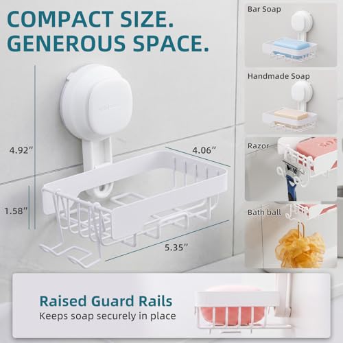 Image of TAILI Soap Dish for Shower, Bar Soap Holder,Suction Visible Indicator,White | Soap Holder Shower, Soap Bar Holder for Shower Wall, Removable Bathroom Sponge Holder, Soap Dish with Suction Cups