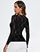 AKEWEI Womens Mesh Sheer Long Sleeve Layering Tops Crew Neck Lace See Through Shirts Slim Fit Fishnet Blouse(Black Floral,M)