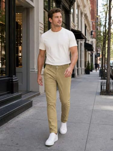 Image of HUNGSON Mens Chinos Dress Pants Slim Fit Stretch Business Casual Golf Work Slacks Trousers