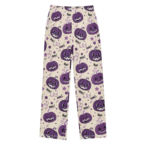 Pajama Pants Lounge Sleep PJ Bottoms Sleepwear Elastic Waist Drawstring S Purple Pumpkin