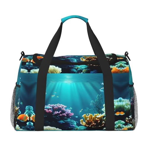 Underwater Scenery - Bolsa de viaje grande reutilizable, bolsa de compras para vacaciones, bolsa deportiva con correa cruzada ajustable