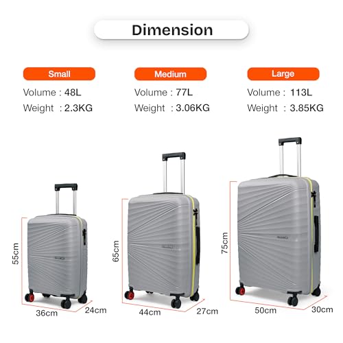 Image of Nasher Miles Golden Gate Hard-Sided Polypropylene Check-in Luggage 24 inch | 65cm | 8 Wheels Medium Trolley Bag for Travel | Suitcase (Grey & Yellow)