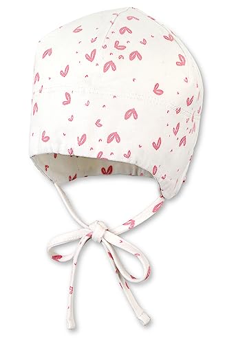 Sterntaler GOTS Beanie Herzen - Babymütze aus Singlejersey (Bio) mit Allover Druck - anschmiegsame Mädchen Beanie Mütze zum Binden - Baby und Kinder Übergangsmütze, Ecru, Größe 47