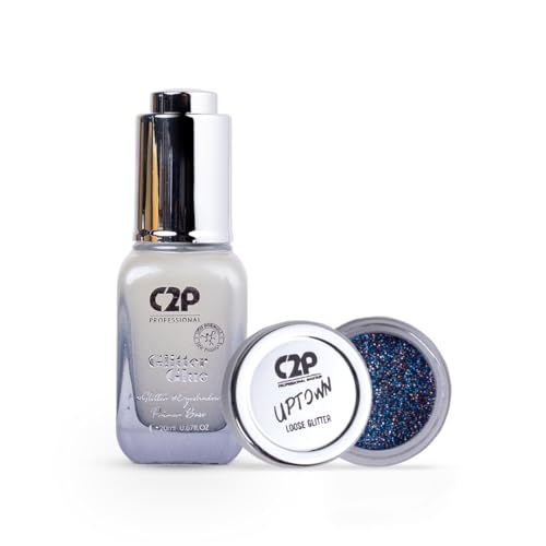 Image of C2P Pro Sparkle Duo Glitter and Glue Kit - Eyeshadow for Eye & Body Makeup | Waterproof, Quick-Drying for Stunning Shimmer Looks (Remix 70)