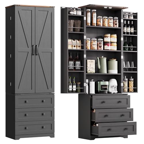 IDEALHOUSE Farmhouse Kitchen Pantry Cabinet - 72" Tall Large Wood