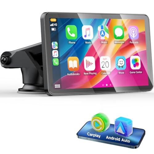 LAMTTO Carplay Wireless Android Auto, Schermo per Auto IPS 7 Pollici Autoradio Portatile Radio Stereo con Bluetooth Mirror Link Navigazione Siri G00gle Assistente Vocale AUX FM