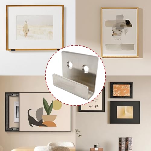 Image of 10PCS Stainless Steel Flat J Hooks Hanger, Silver Tile Display Wall Hanger, Heavy Duty Tile Hanger Brackets for Hook Ceramic Wall Display, Mirrors, Picture, Frame(Small Size)