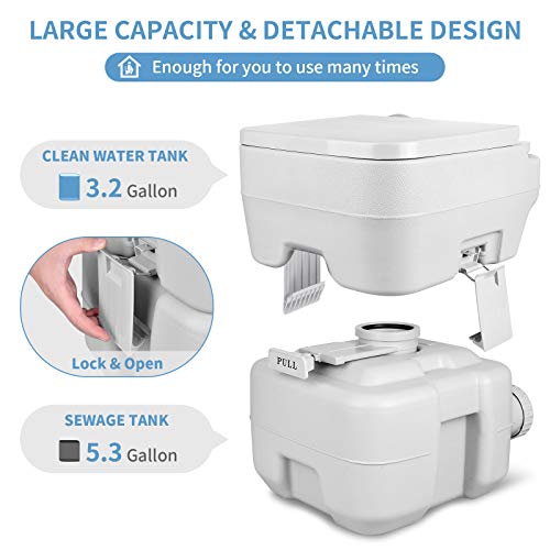 Image of YITAHOME Portable Toilet, Camping Toilet, Travel RV Toilet, 5.3 Gallon Detachable Waste Tank Portable Toilet for Camping, Hiking, Hunting, Boating, Gray