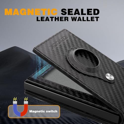 Genuine Leather Wallet for Men Ultra Thin Airtag Holder RFID Blocking Minimalist Smart Wallet with Pop Up Card Case and Sleek Black Look (Black)4