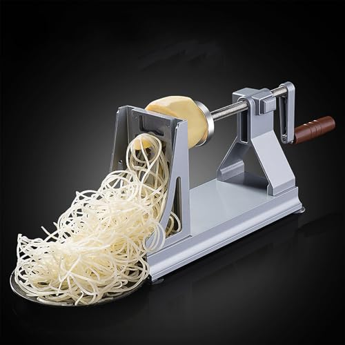 Trituradora de patatas, espiralizador manual de verduras con 3 cuchillas, mango de rodillo cómodo para cortar patatas, zanahorias, pepinos y rábanos