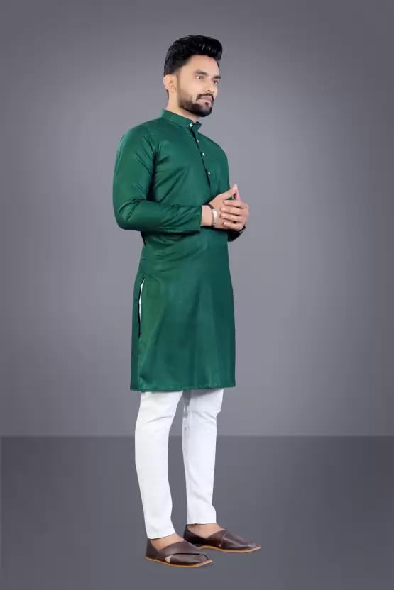 Image of weltpocket Men's Cotton Blend Solid Straight Kurta Pyjama