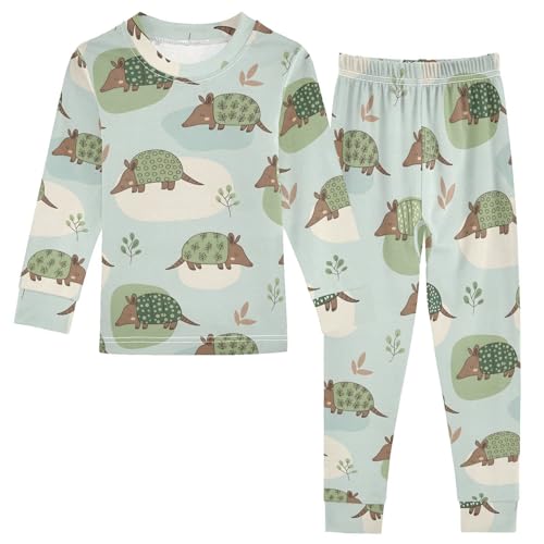 Pajama Sets Long Sleeve Cute Armadillos Green Soft Comfy Sleepwear 2 Piece PJS 3-8T