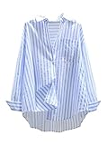 GORGLITTER Women's Oversized Striped Shirts Long Sleeve Button Down Blouses Boyfriends Tunics Blue Large
