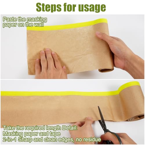 Image of PEUTIER 10 Rolls Pre-Taped Masking Paper, 590x5.9 Inch Paint Masking Tape Adhesive Automotive Painting Covering for Home Furniture Car Body Protection Wall Covering Skirt