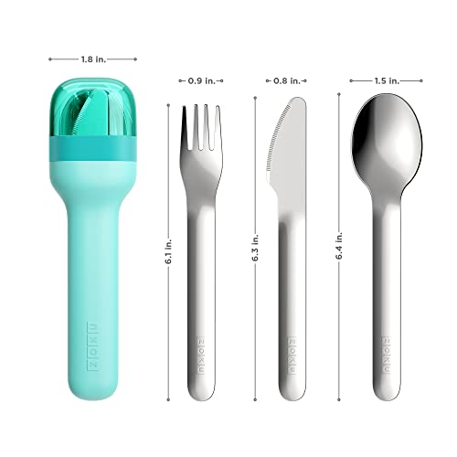 Image of Zoku Stainless Steel Pocket Utensil Set of 3 - Teal Green | Fork, Knife, Spoon in Travel Case| Reusable Portable Cutlery Set Tableware for Adults, Kids, Office, Picnics, Camping, Outdoor, Home