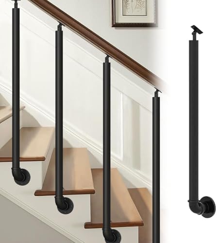 Black Metal Railing Post - 39.4in Horizontal Deck Baluster for Side Mount Staircases, Durable Guardrail Column for Church, Basement & Garage Safety, 1-Pack