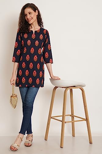 Image of Amazon Brand - Anarva Jaipuri Cotton Printed Short Kurti for Women