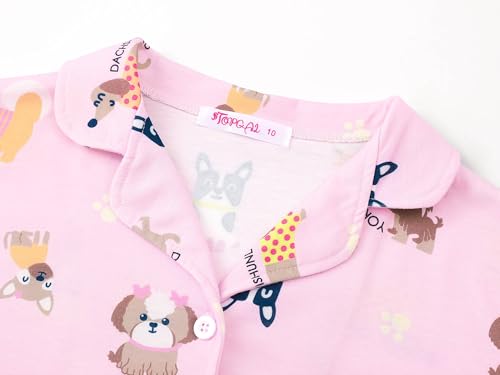 Topgal Comfy Coat Style Pajamas for Girls - Leopard, Cat & Bows Graphic Print Button Down Long Sleeves PJ Set Size 6-182