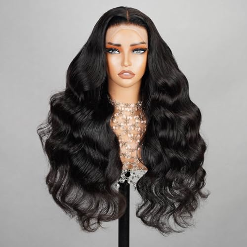 MEGALOOK Upgraded Bleached Knots Body Wave Human Hair Wig 13x4 HD Pre Cut Lace Front Wigs 200% Density Brazilian Real Human Hair Wigs for Women Wear and Go Glueless Wigs Natural Black Color 20 Inch