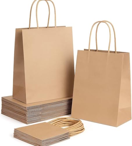 Pack de 50 Bolsas de papel kraft grandes con asas 32 x 40 x 12 cm bolsas para regalos. Bolsas para comercios, para ir a la compra de papel biodegradable, reutilizables ideales para regalar. (MARRONES)
