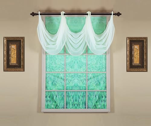 Image of Today's Curtain, Emelia Grommet Sheer Valance Waterfall 25 inch Ecru, 35 inch W x 25 inch L