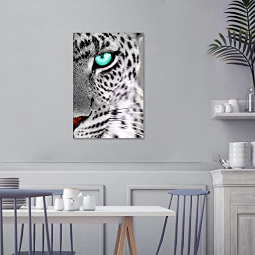 Leopard Portrait Canvas Wall Art Decor For Bathroom Leopard Head With Teal Eyes Paintings Canvas Prints Wildlife Artwork Modern Home Office Decor - Unframe 12X18Inch(30X45Cm) #TOP6