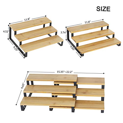 Mooace 3 Tier Expandable Spice Rack Set, (15.35"-22.2" L) Large 4 Pack Step Shelf Organizer For Cabinet Countertop Pantry Cupboard #TOP1
