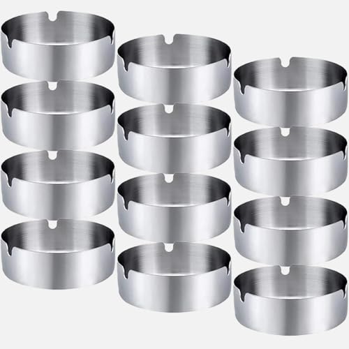 Cenicero, juego de ceniceros redondos de acero inoxidable de 8 cm para interiores y exteriores (8 cm - paquete de 12)