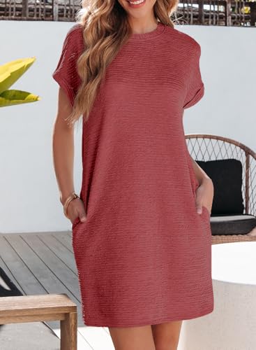 Image of EVALESS Womens Summer Dresses 2026 Fashion Short Sleeve Cute Spring Mini Dress Crewneck Casual Beach Vacation Dresses