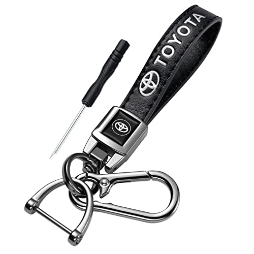 WENCHUAN Genuine Leather car Keychain Suit for Toyota Avalon, Camry, Prius,Avalon Corolla RAV5 Highlander Keychains Key Ring Family Present for Man and Woman Lanyard Accessories Black