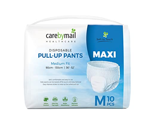 CarebyMail Maxi Adult Incontinence Pull Up Diaper Pants - Unisex Incontinence Pants - High Absorbency - Medium (1 Pack of 10)