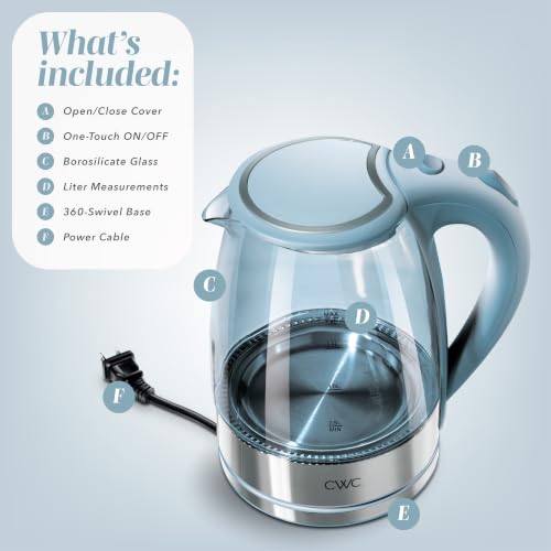 Image of COOK WITH COLOR Electric Stained Glass Tea Kettle, 1.8L Cordless Hot Water Boiler, 1200W Rapid Boil, Auto Shutoff & Boil Dry Protection, BPA-Free, Sleek Countertop Design, Blue Slate