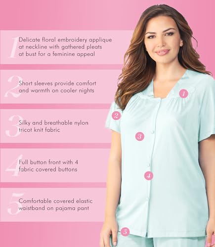 Image of Exquisite Form 90107 Women's Nylon Tricot Short Sleeve Matching Pajama Set