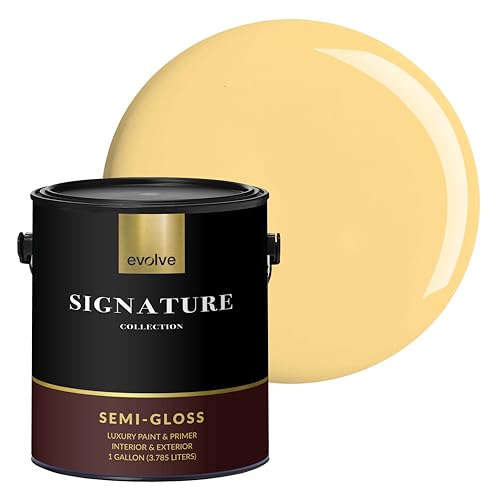 EVOLVE Signature Collection Luxury Interior Paint & Primer, Semi-Gloss Sheen (Sunshine Yellow), 1 Gallon – Premium One-Coat Coverage, Low VOC, Low Odor, Washable Finish for Walls, Ceilings & Trim