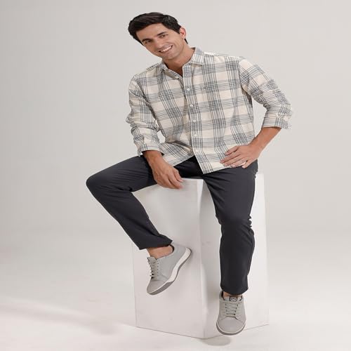 Image of BASICS 100% Cotton Checked Shirt for Men | Slim Fit | Everyday Smart Casual Wear | Full Sleeve
