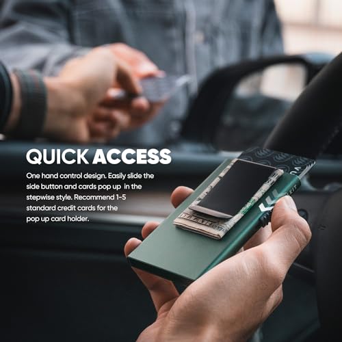 Image of VULKIT Minimalist Wallet with Money Clip RFID Protection Pop Up Card Holder Slim Wallet Credit Card Holder Metal Wallet, Midnight Green