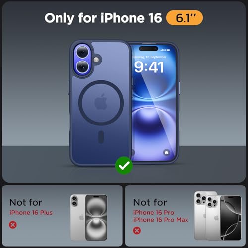 Image of Miracase Magnetic Series for iPhone 16 Case [Compatible with MagSafe] Military-Grade Protection, Anti-Fingerprint, Slim Phone Case for iPhone 16 6.1 inch - Dark Blue