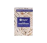 KingSeal Natural Birch Wood Toothpicks, Individually Cello Wrapped, Plain, Unflavored, 2.5 Inch Length - 4 Packs of 1000 per Pack