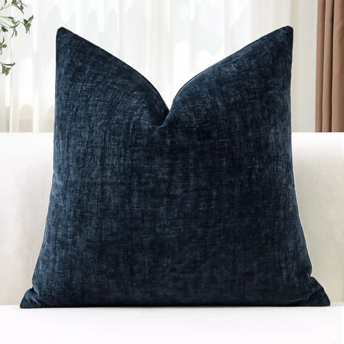JOTOM Chenille Cushion Covers 60x60 cm Soft Navy Blue Decorative Throw Pillow Covers 24x24 Inch Square Cushion Case Solid Pillowcases for Couch Sofa Living Room Bed Home Decor (Navy Blue)