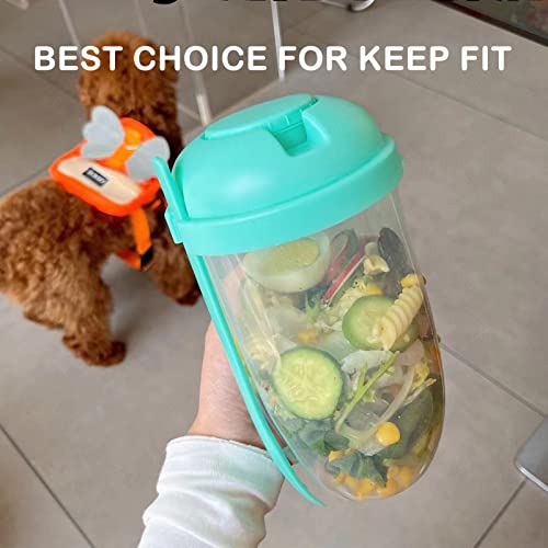 Salad Dressing Container To Go - 2022 Keep Fit Salad Meal Shaker Cup With Fork And Salad Dressing Holder, Portable Vegetable Breakfast For Bento Box Lunch(Mint Green) #TOP3
