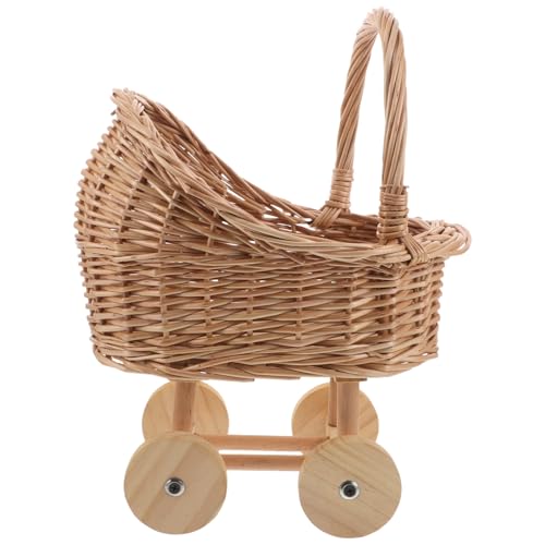 Alasum Baby Doll Stroller Imitation Toys Wicker Baby Girl Carriage Wicker Imitation Toys Doll Stroller Pram Vintage Flower Basket for Play House